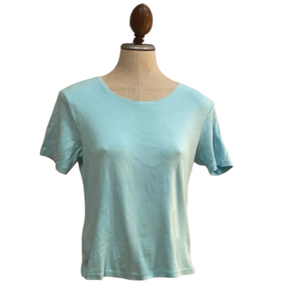 Vintage 90s Karen Scott 100% cotton short sleeve blue Top size petite medium PM